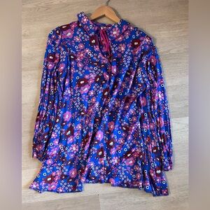 Free People Blue Floral Tie-Neck Tunic